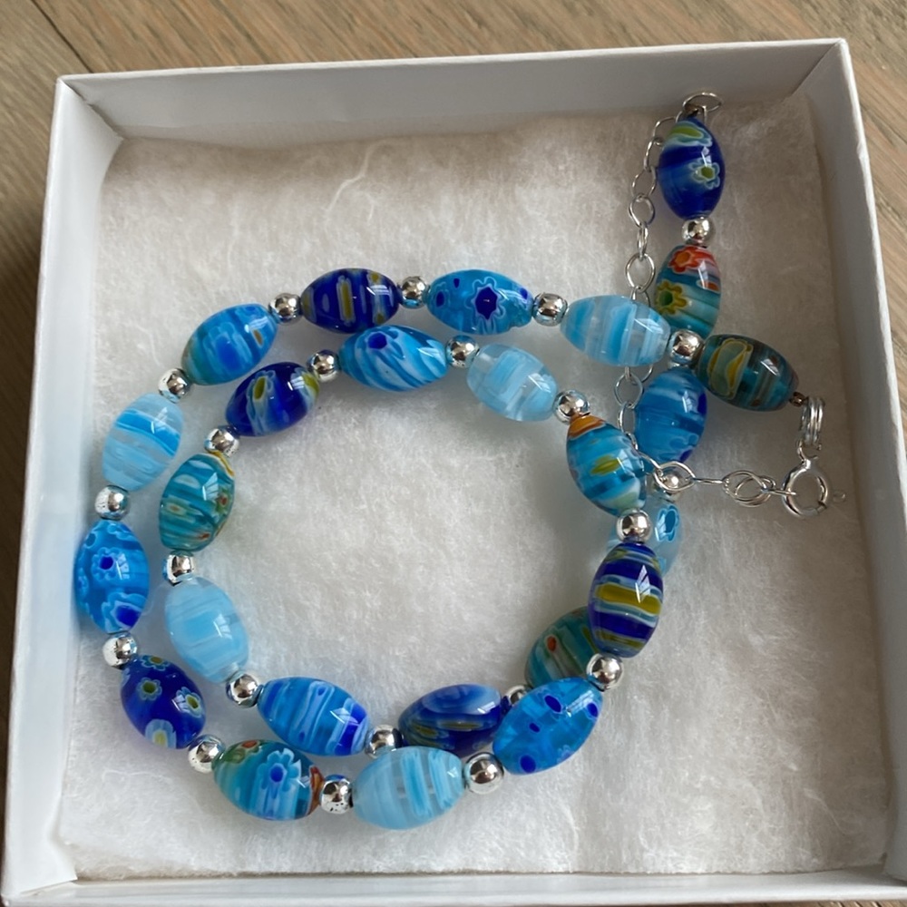 Blue Beaded Necklace - 18"